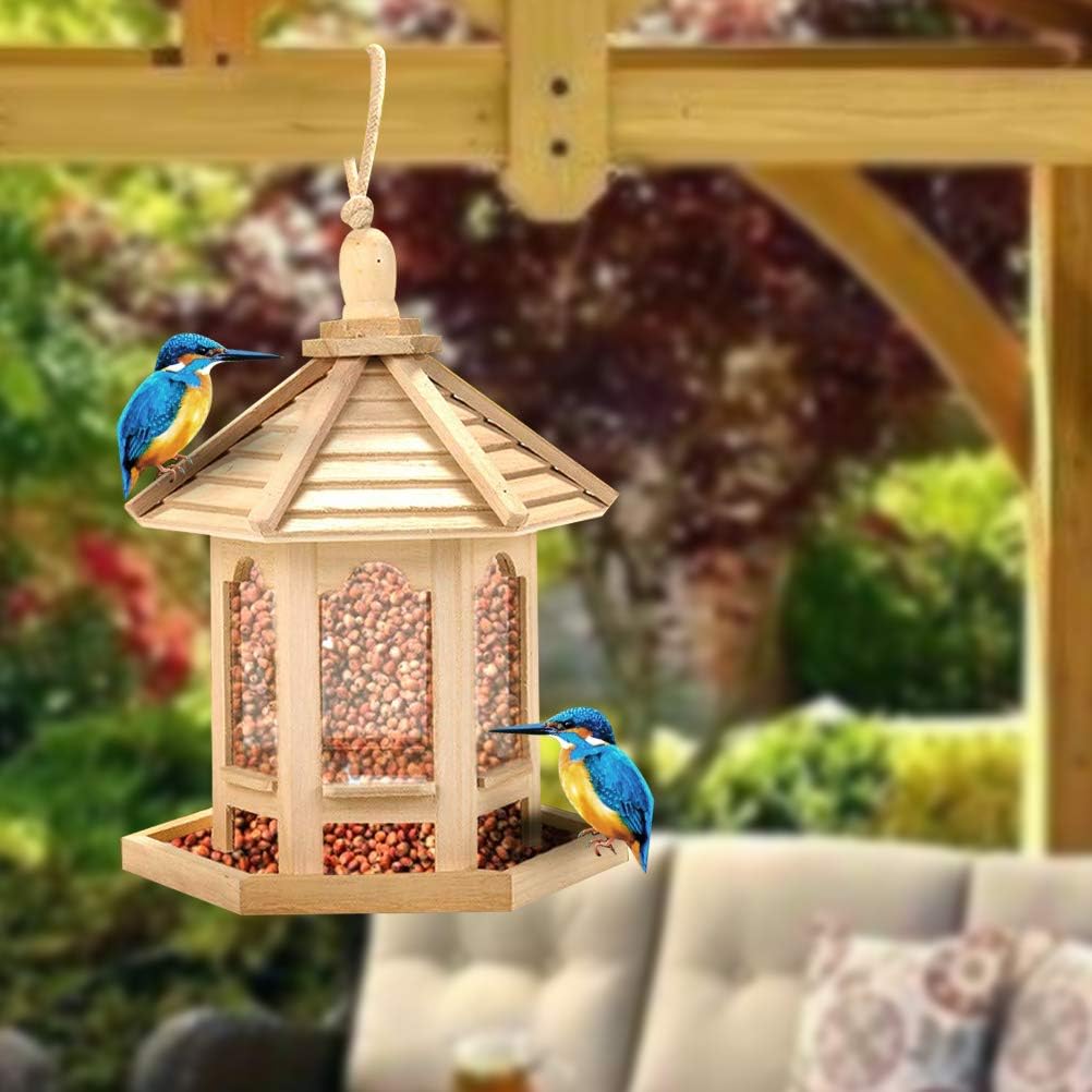 Wooden House Bird Feeder Hanging Feeding Station Hollow Bird Feeder (Assorted Color)