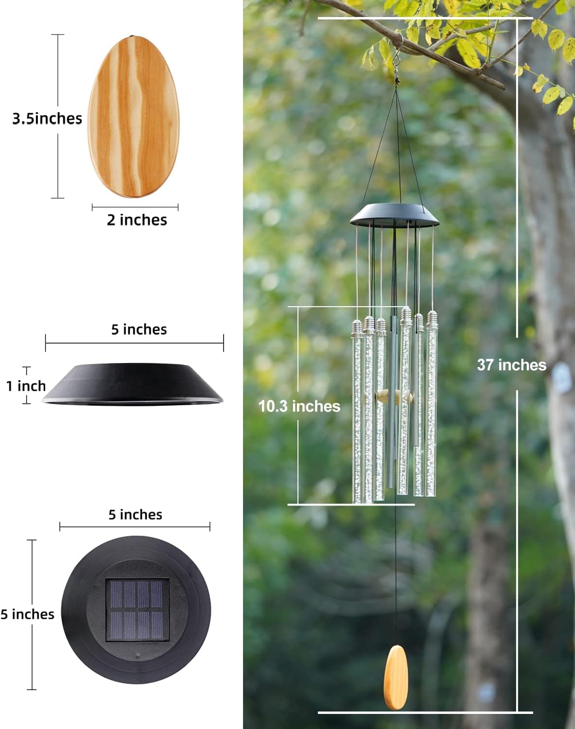 Solar Wind Chimes for Outside, DesGully 6 LED Tubes Color Changing Out