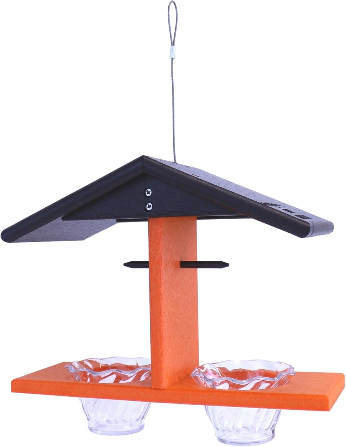 AmishToyBox.com Oriole Bird Feeder, Double-Cup Jelly Oriole Feeder with Pegs for Orange Halves (Black/Orange)