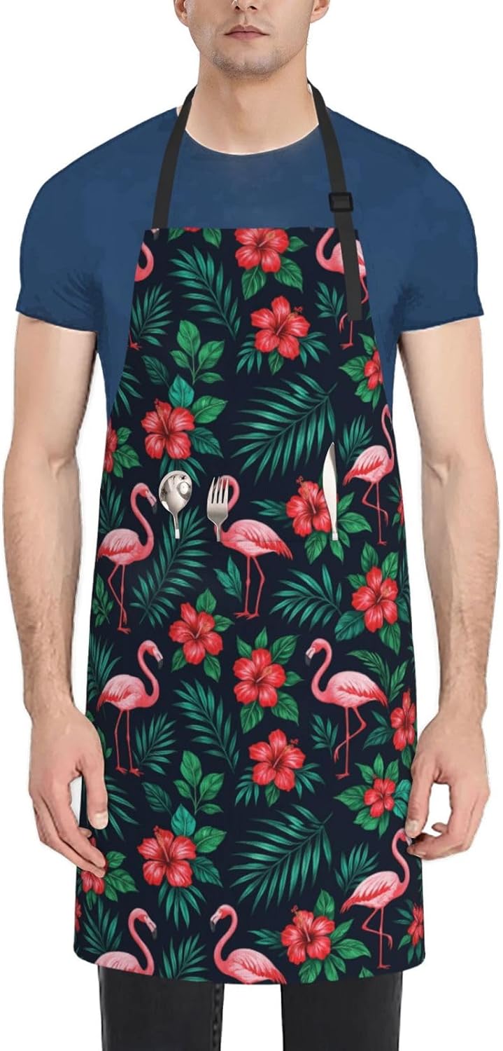 YANYU Tropical Flami Print 28x33 In Kitchen Apron Stylish Chef Apron with Pockets for Cooking Baking Painting