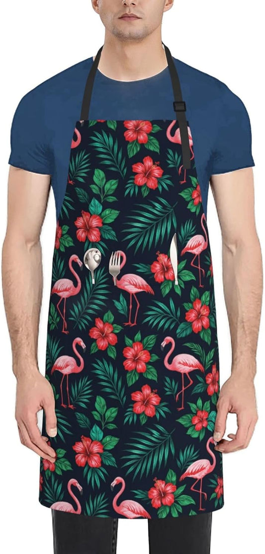 YANYU Tropical Flami Print 28x33 In Kitchen Apron Stylish Chef Apron with Pockets for Cooking Baking Painting