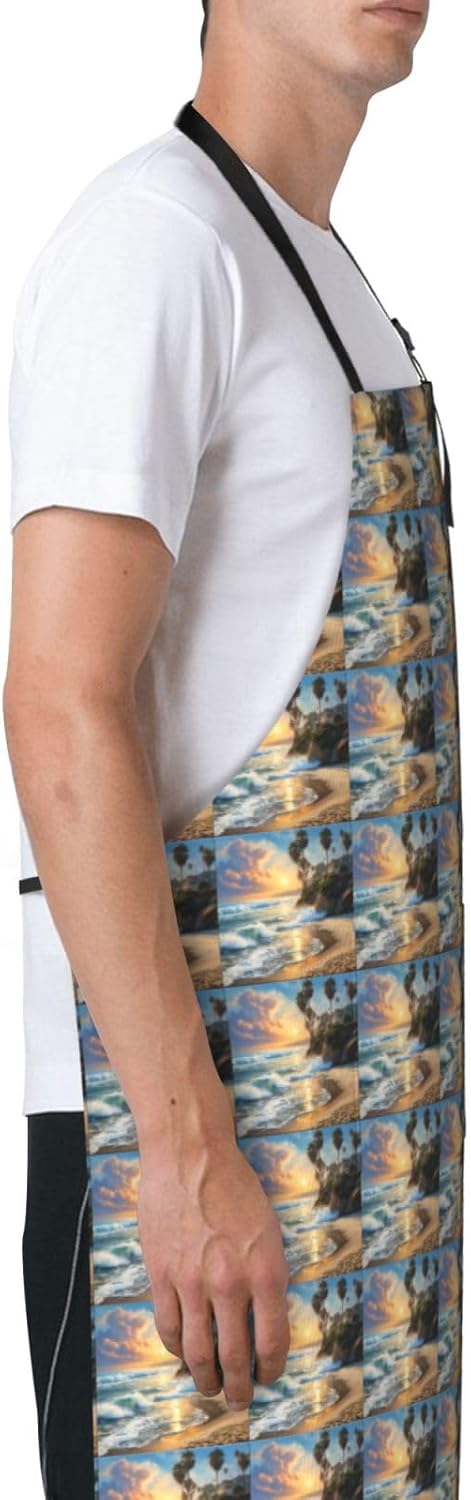 YANYU Palm Tree Print 28x33 In Kitchen Apron Stylish Chef Apron with Pockets for Cooking Baking Painting