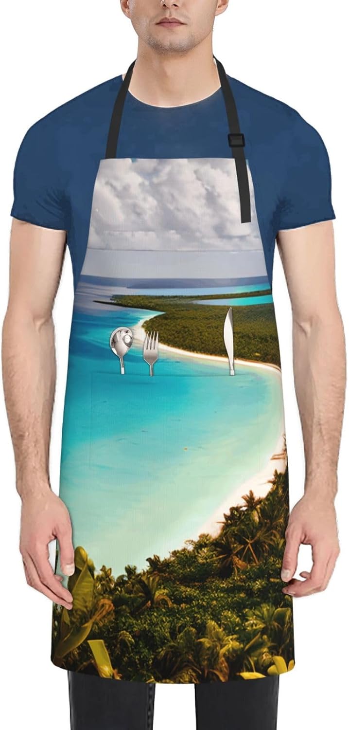YANYU island of cuba Print 28x33 In Kitchen Apron Stylish Chef Apron with Pockets for Cooking Baking Painting