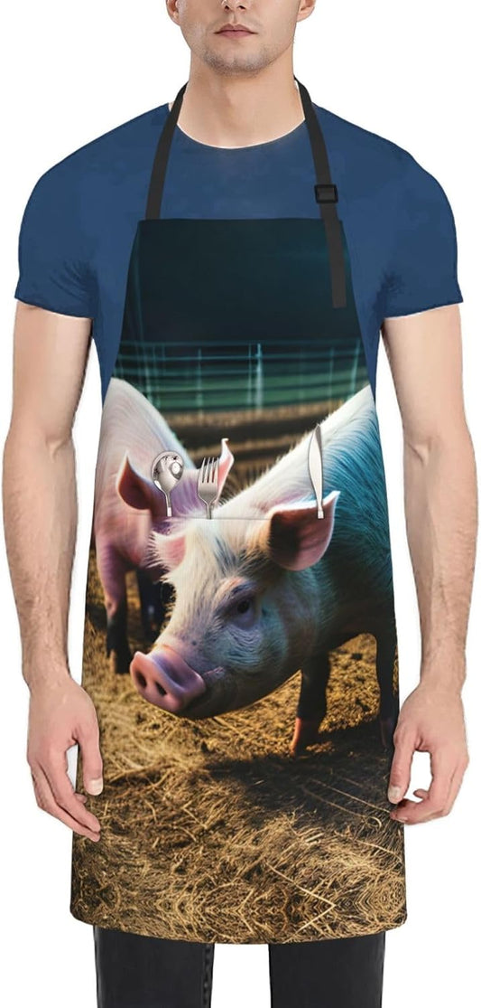 Pigs in Farm Print 28x33 In Adult Kitchen Apron with Pockets Versatile