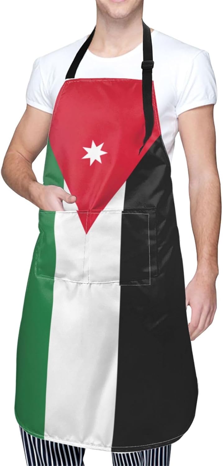 Jordanian flag print Waterproof chef's apron with pocket apron for kitchen cooking baking barbecue and gardening