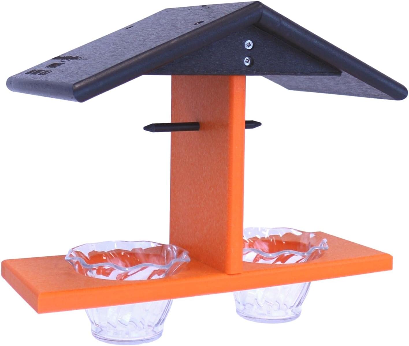 AmishToyBox.com Oriole Bird Feeder, Double-Cup Jelly Oriole Feeder with Pegs for Orange Halves (Black/Orange)