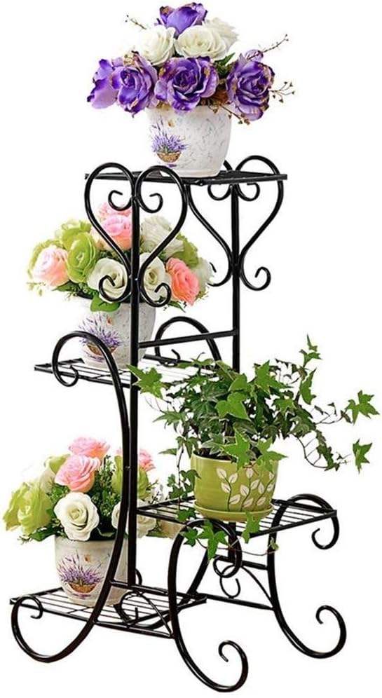 JF-Xuan Flower Stand Plant Stand 4 Tier Metal Plant Pot Stand Outdoor Elegant Raised Herb Floor Flower Display Rack Shelf with 4 Pots Holders Indoor Home Garden Patio Decor