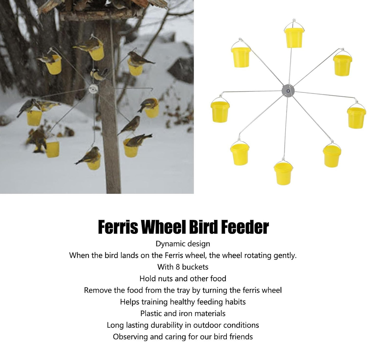 Ferris Wheel Bird Feeder, Windmill Bird Feed Tool with 8 Buckets, Outdoor Hanging Hummingbird Feede for Garden