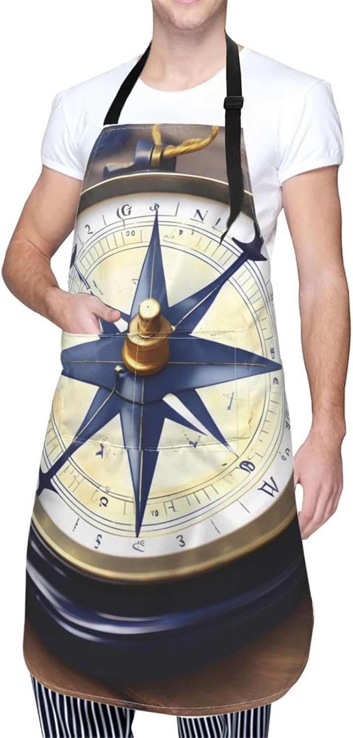 Sail Boat Nautical Compass print Waterproof apron with pocket adjustable cooking apron for adult kitchen bibs to bake