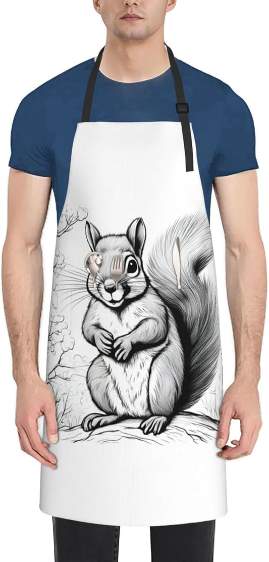 cartoon squirrel print Waterproof chef's apron with pocket apron for kitchen cooking baking barbecue and gardening