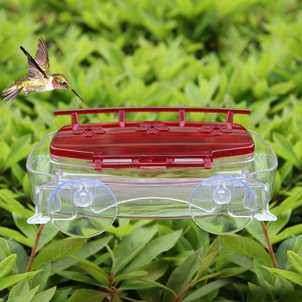 Juegoal 2 Pack Window Hummingbird Feeder, Bird Feeding Tray with 3 Feeding Stations, Outdoor Hummingbird Perch, 8-Ounce