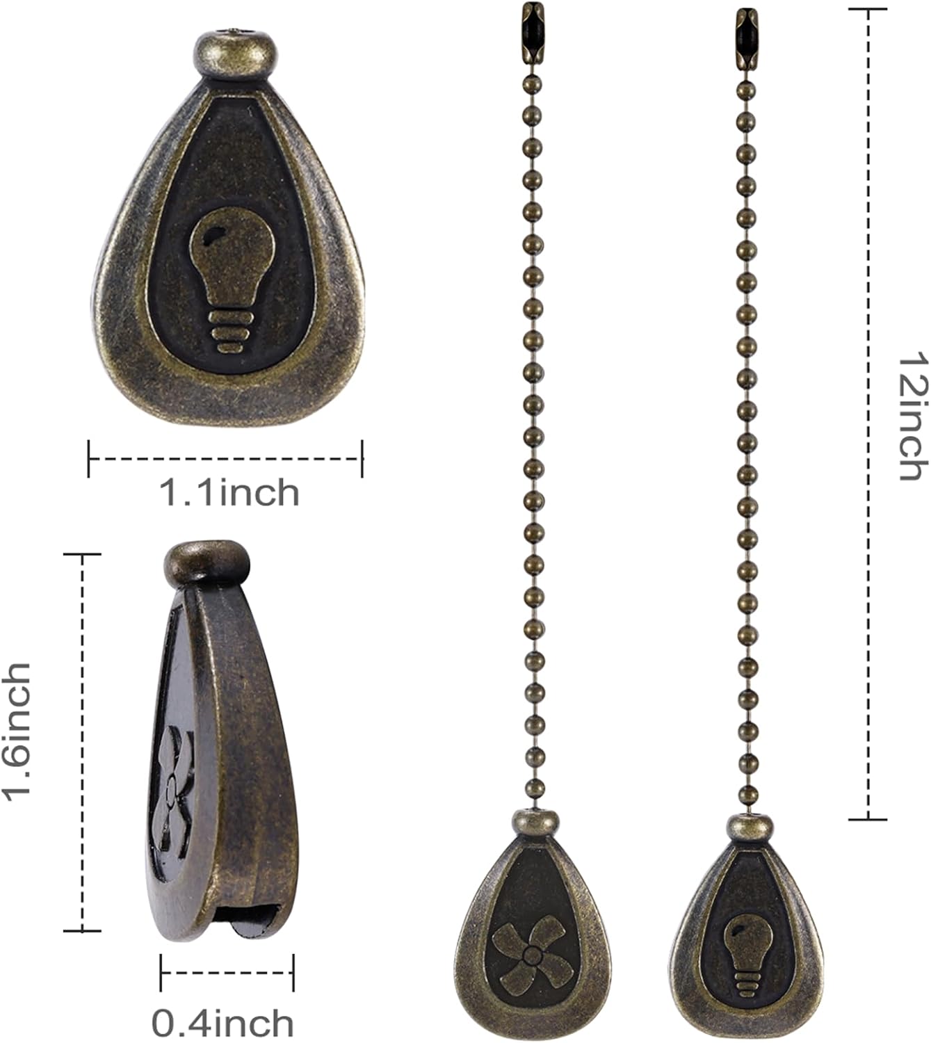 4 Pack Bronzed Ceiling Fan Pull Chain Extension, 12 Inches Classic Dro