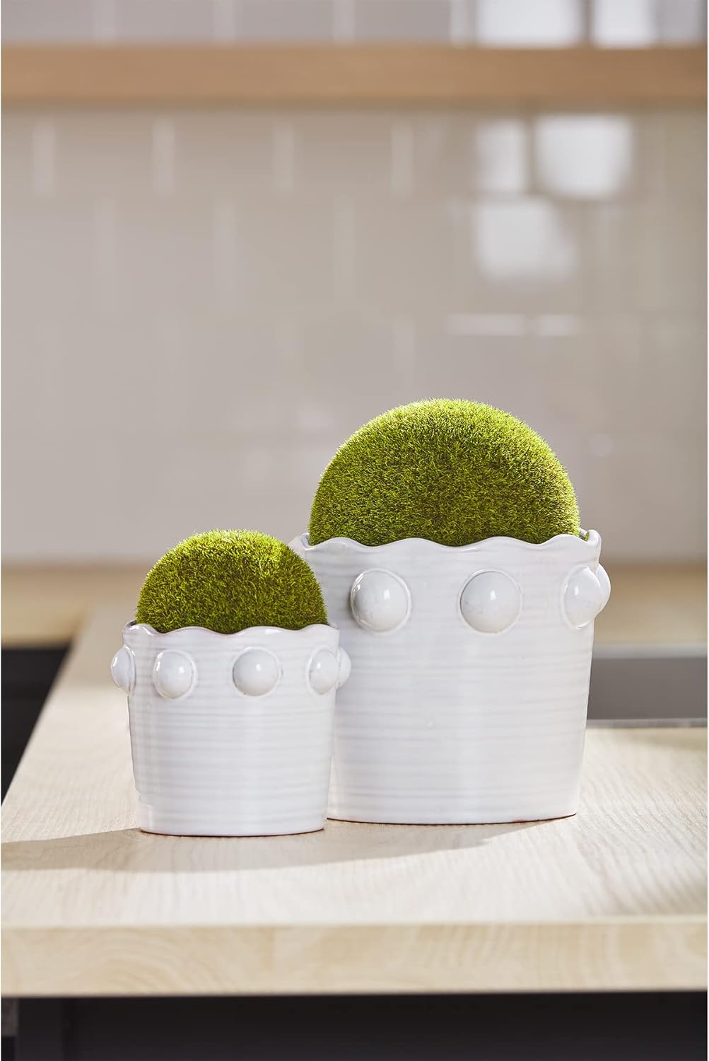 Mud Pie Beaded Faux Moss Pot, Large, 6.25" x 6.5" Dia