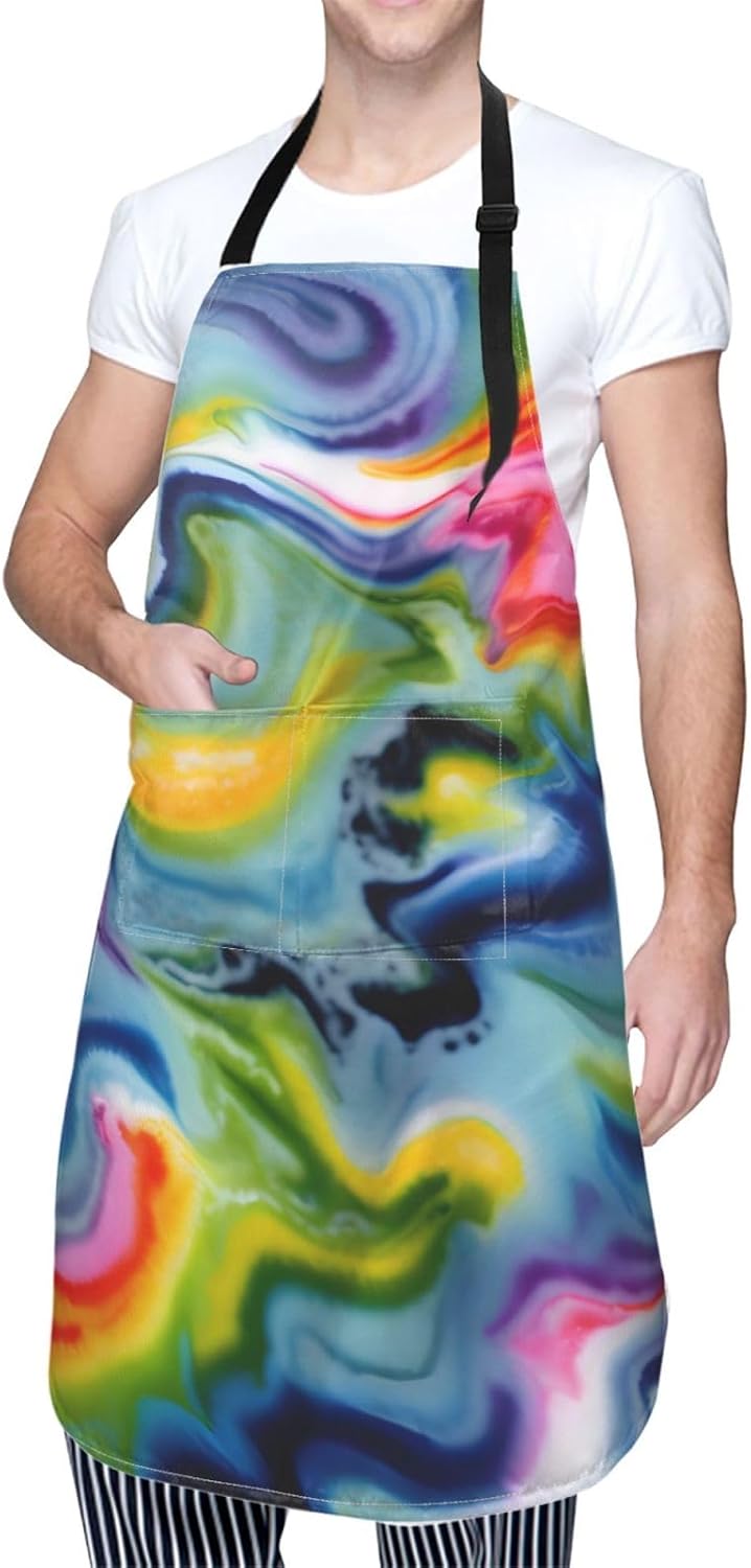 YANYU Tie Dye Print 28x33 In Kitchen Apron Stylish Chef Apron with Pockets for Cooking Baking Painting