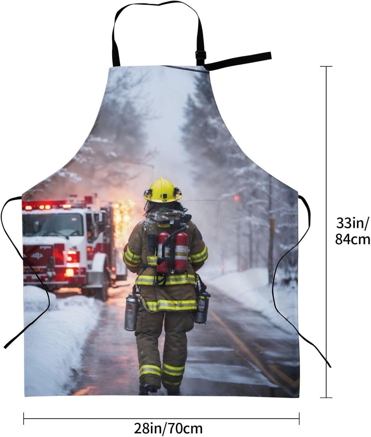 Firefighter Fireman Flame print Waterproof chef's apron with pocket apron for kitchen cooking baking barbecue and gardening