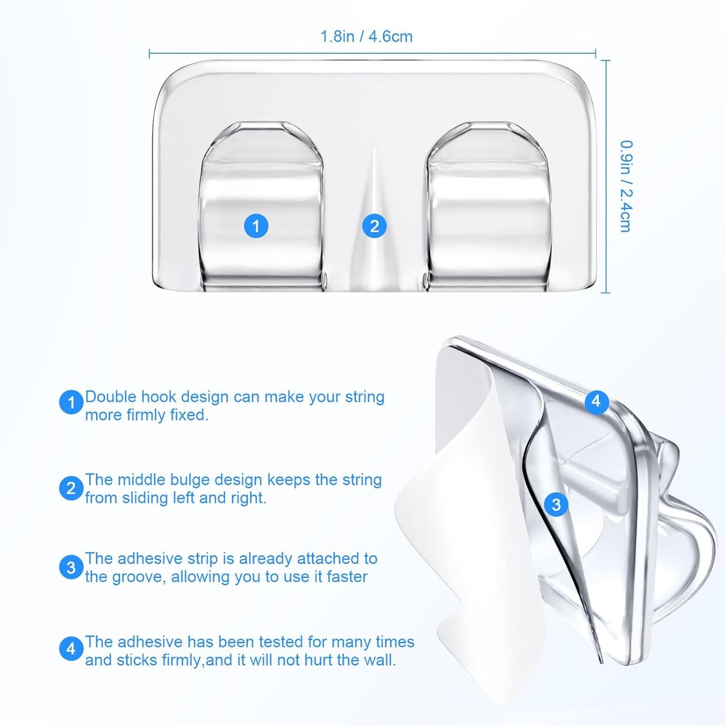 30Pcs Hooks for Outdoor String Lights, Heavy Duty Cable Clips with Waterproof Adhesive Strips, Tool-Free Installation, No Damage, for Christmas Lights and Garden Balcony Decorations