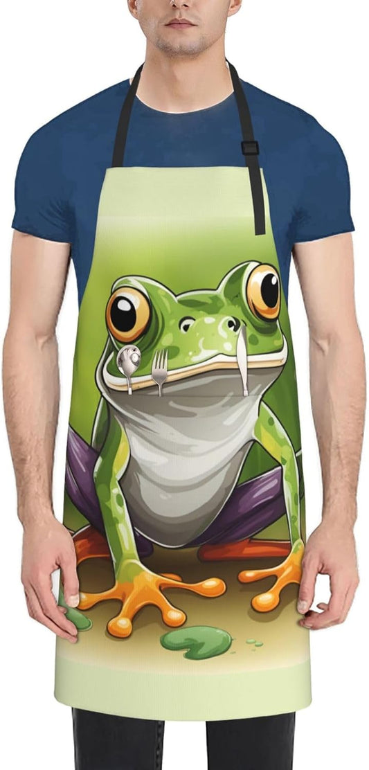 Cartoon frog print Waterproof chef's apron with pocket apron for kitch