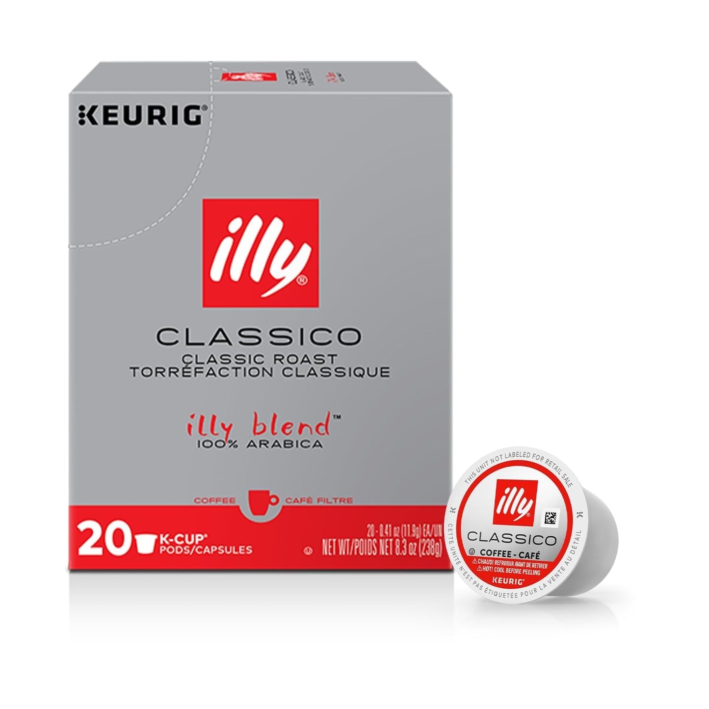 illy Coffee K Cup, Pods for Keurig Machines, Classico Medium Roast, 100% Arabica, Premium Italian Coffee, 20 Count, 1 Pack