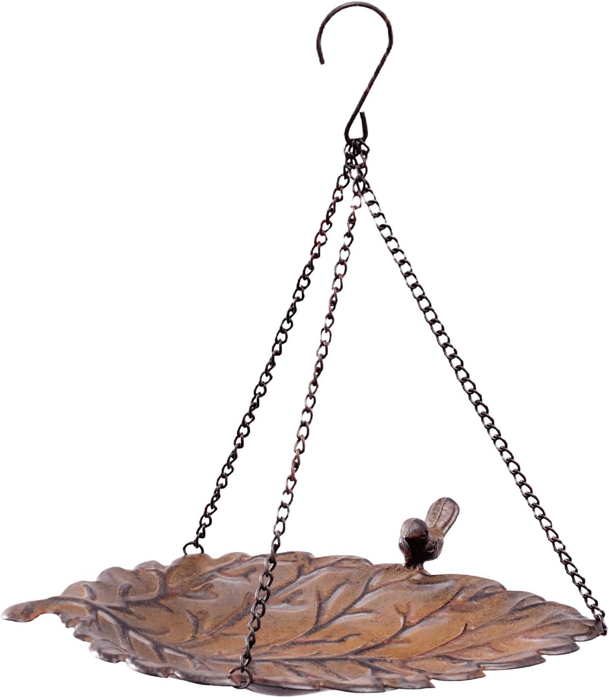 Hanging Bird Bath Feeder, Metal Hanging Bird Feeder Leaf Design, Rust 