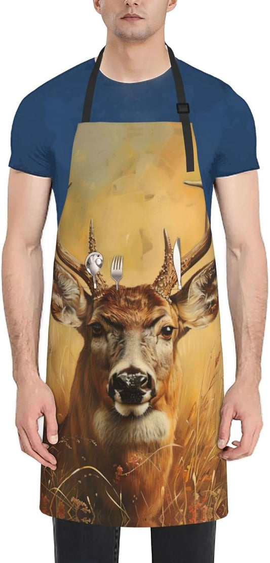 Wild Deer print Waterproof chef's apron with pocket apron for kitchen 