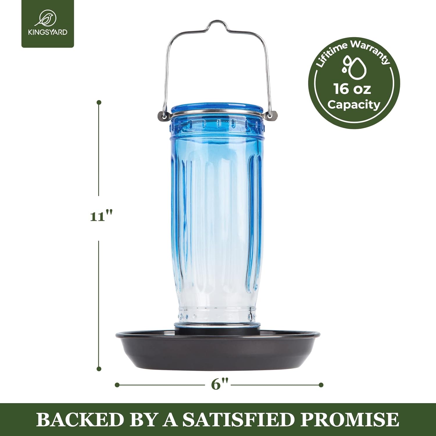 Kingsyard Glass Bird Water Dispenser for Outdoor, 16 Oz, Bird Water Fe