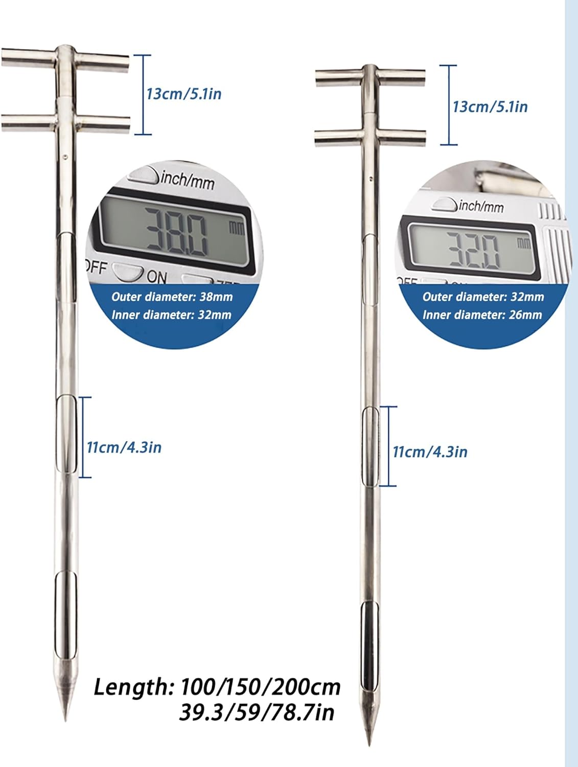 T-Handle Soil Sampler Probe for Efficient Soil Testing - 39.3" (100CM) Soil Test Kit for Lawn, Garden, and Farm Care - Ideal for Powder and Grain Sampling (ID 19mm)