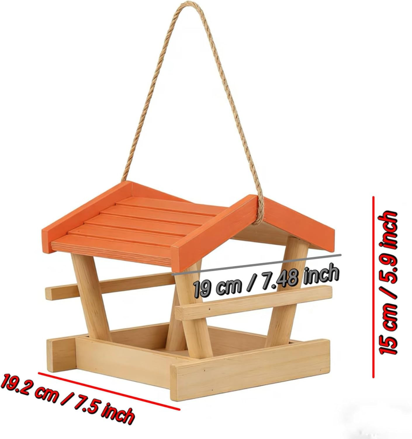 Bird Feeders for Outdoors, Wooden Squirrel-Proof Hanging Bird Feeder w