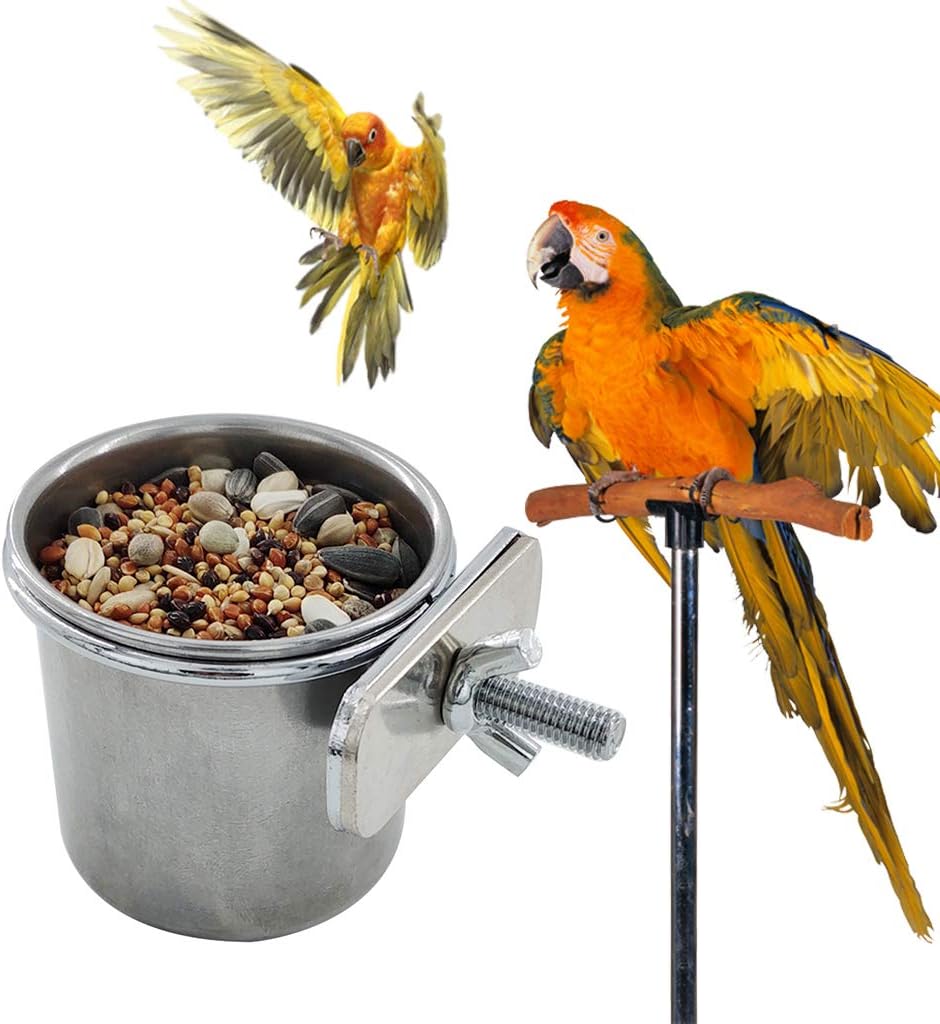 S/for M/L/XL Stainless Steel Pet Parrot Feeding Drinking Cup Water Cage Anti-Turnover Hanging Bowl Cup Birds Foods