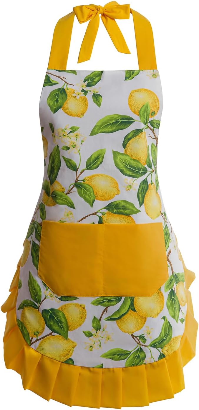 Vintage Floral Apron for Women with Functional Pockets Adjustable Neck