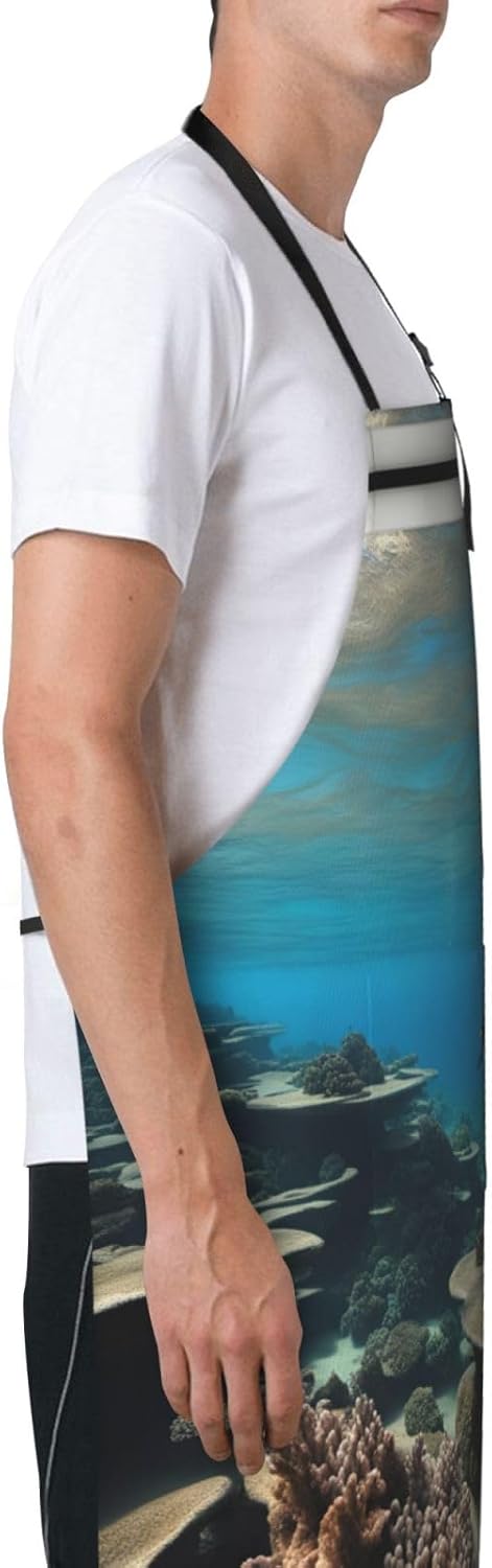 Underwater Ocean View Print 28 x 33in Waterproof Apron with Pockets Fashionable Versatile Smock for Baking