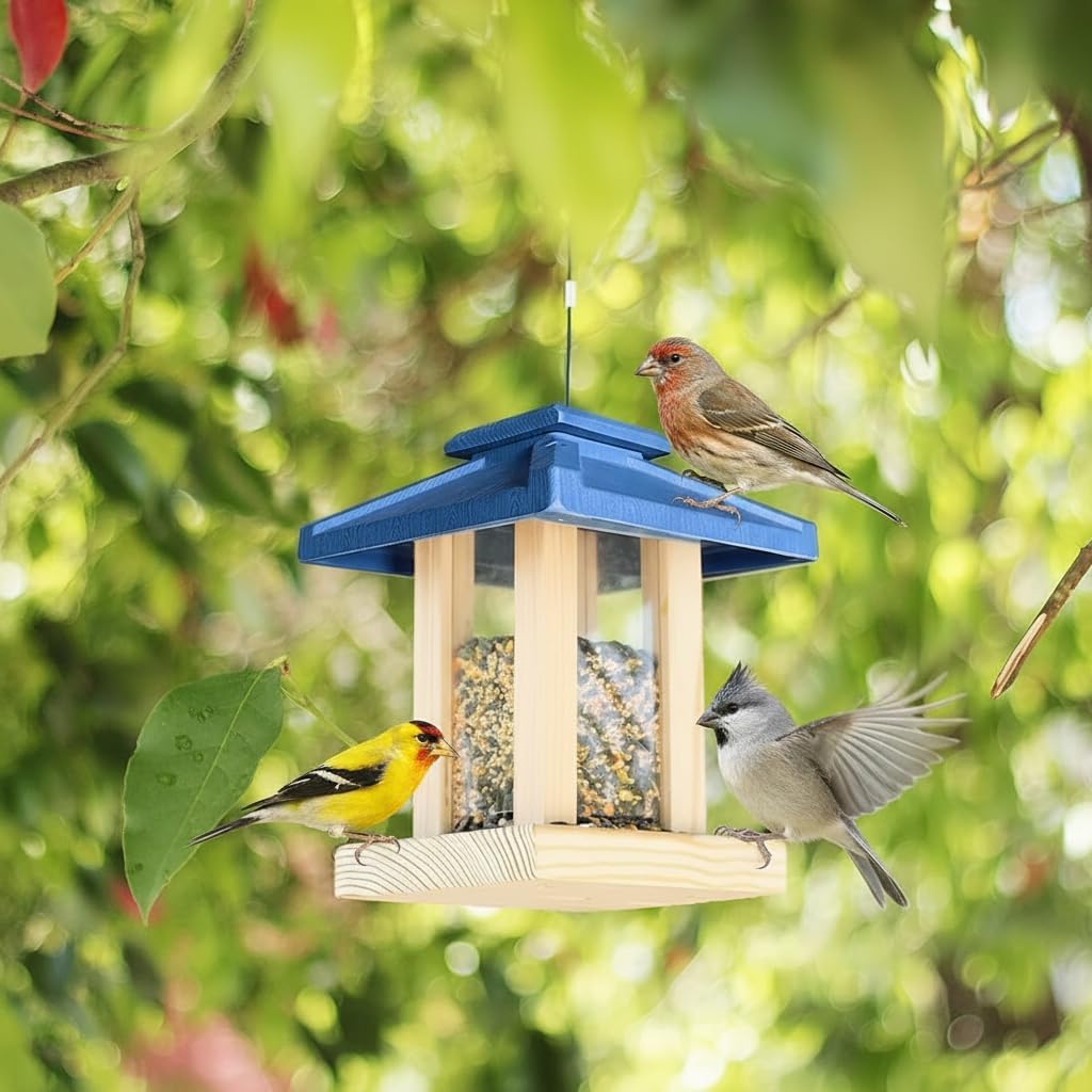 2026 Cedar Alpha Pavilion Style Silo Bird Feeder - Solid Cedar Wood - Longtime Durability - Patented Design - Going Green Roof