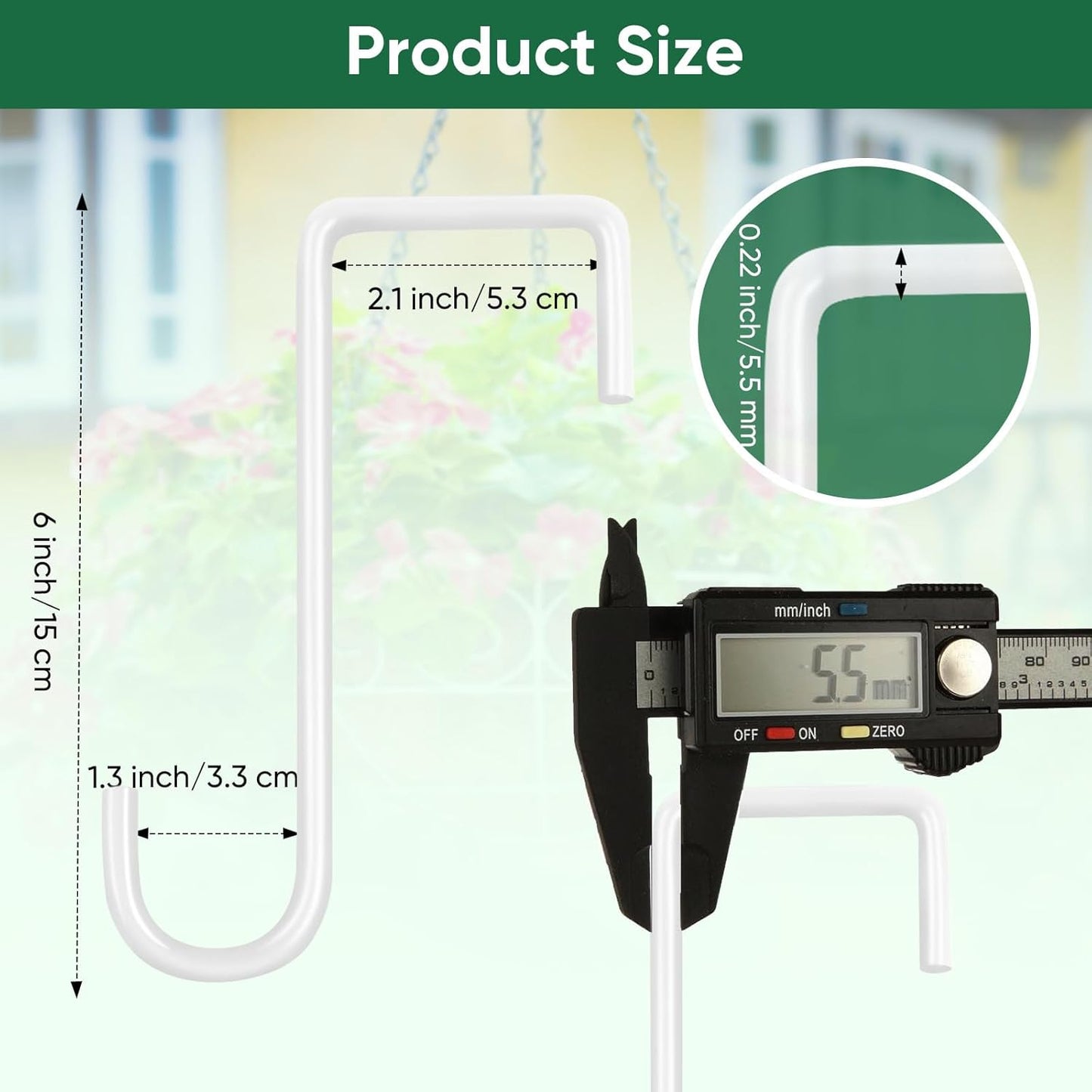 6 Pack 2 x 6 inch Vinyl Fence Hooks Patio Hooks White Powder Coated Steel Hangers fits Easily for Indoor & Outdoor Hanging Lights, Plants & Planters, Bird Feeder, Pool Equipment