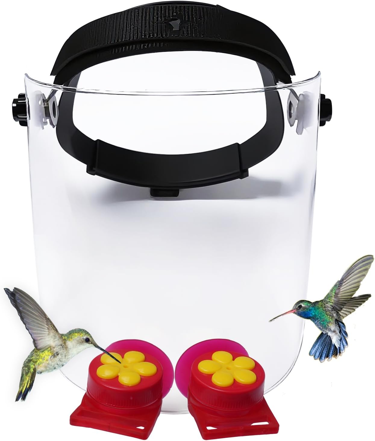 Hummingbird Feeder Helmet | Easy-Install Hummingbird Feeder Hat | 2 Feeding Ports, Round Nectar Box, Leak-Proof & Quick to Refill
