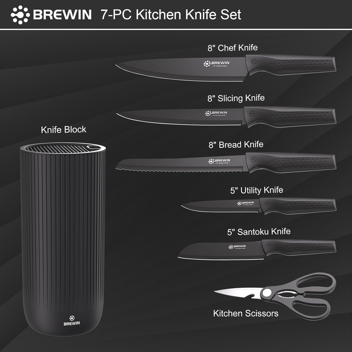 Knife Set, Brewin Kitchen Knife Set, Knives Set for Kitchen, Universal