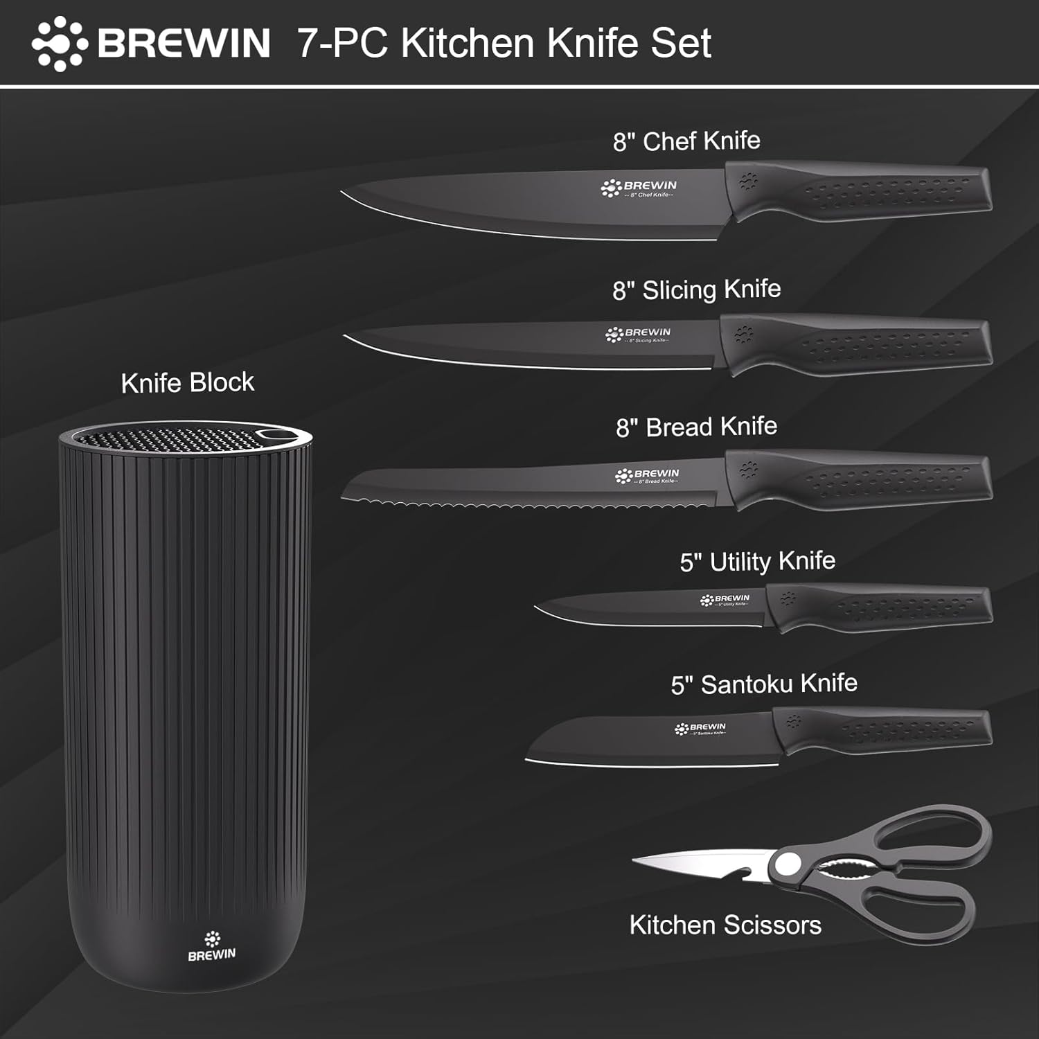 Knife Set, Brewin Kitchen Knife Set, Knives Set for Kitchen, Universal