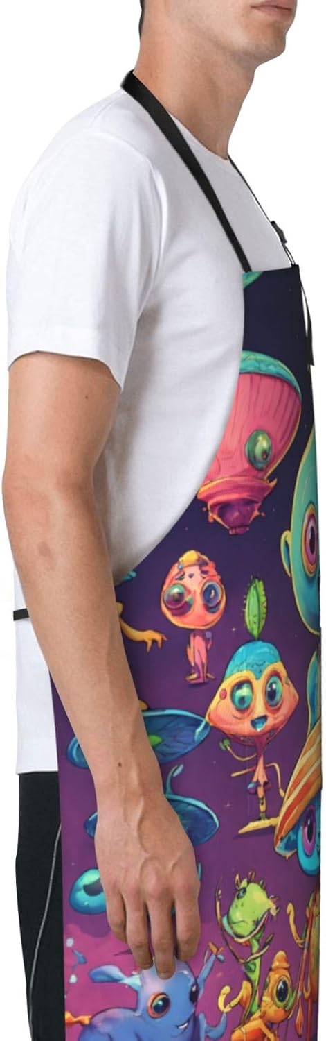 Astronaut And Alien Print Laundry apron 28x33 In Waterproof Kitchen Apron with Pockets for Cooking Baking