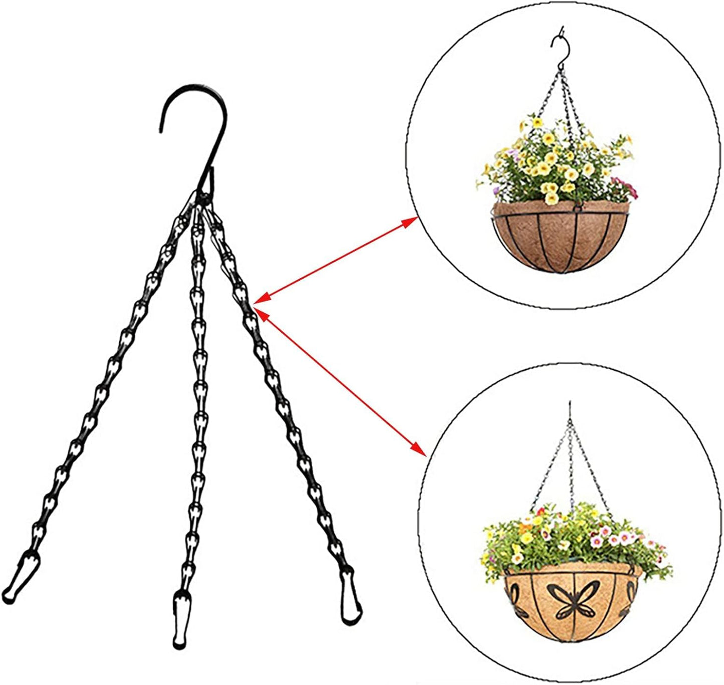 8 Pack 13.7（35cm） Inch Hanging Basket Chains 3 Point Black Metal Hanging Chains with Hooks for Plant Flower Pot Basket, Replacement Chain Hangers for Lantern, Bird Feeder, Planter, Indoor and Outdoor