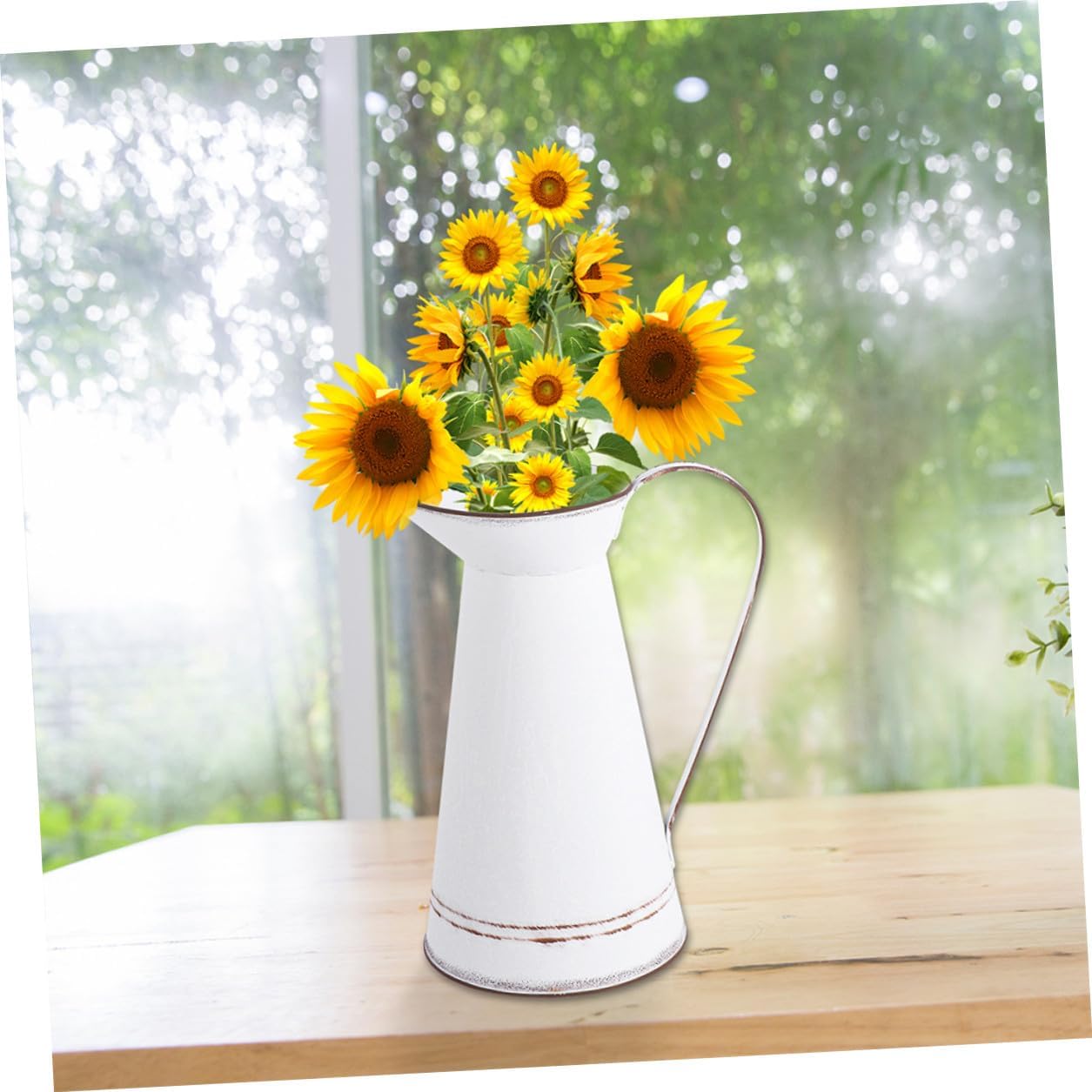 FAVOMOTO Vintage Metal Flower Vase Pot, Large White Rustic Succulent P