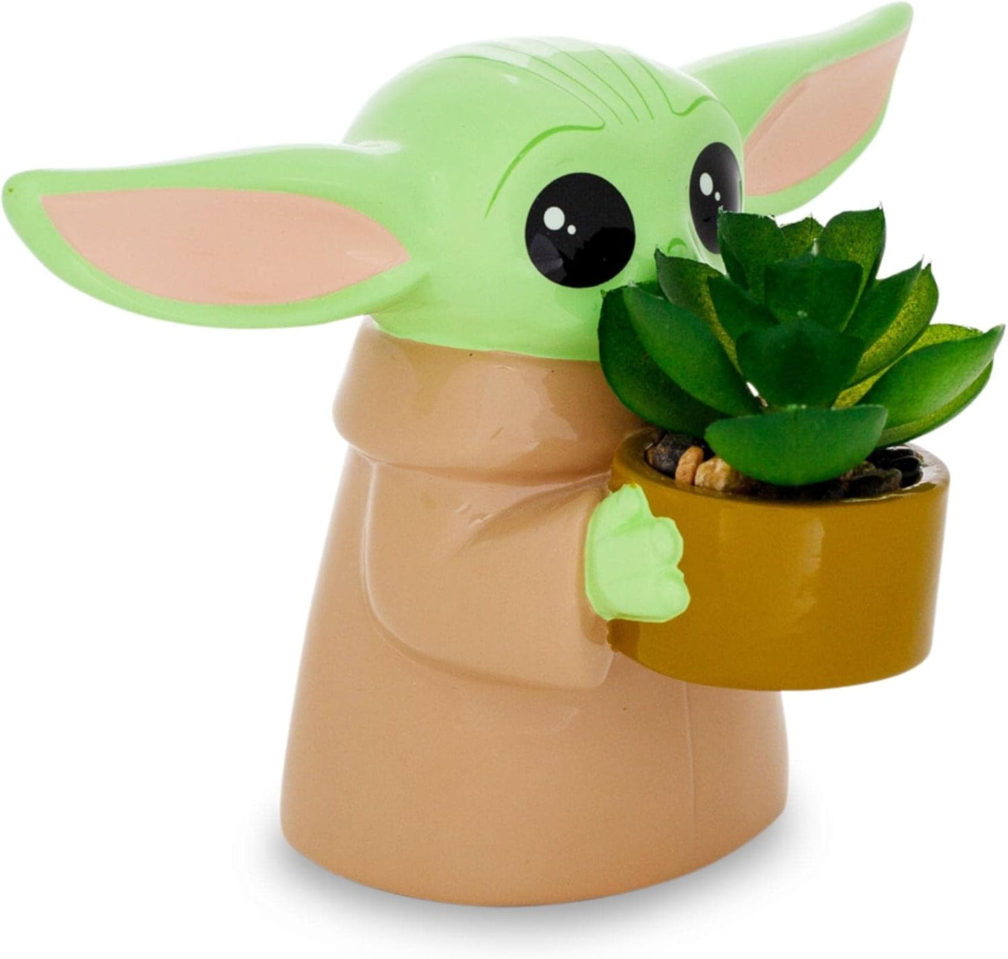 Silver Buffalo Star Wars: The Mandalorian Baby Yoda The Child Grogu 4-Inch Ceramic Mini Planter with Artificial Succulent