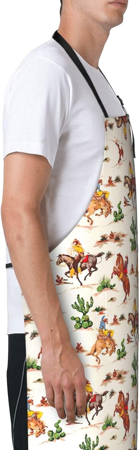 Cowboy Ride Horse Print Laundry apron 28x33 In Waterproof Kitchen Apron with Pockets for Cooking Baking