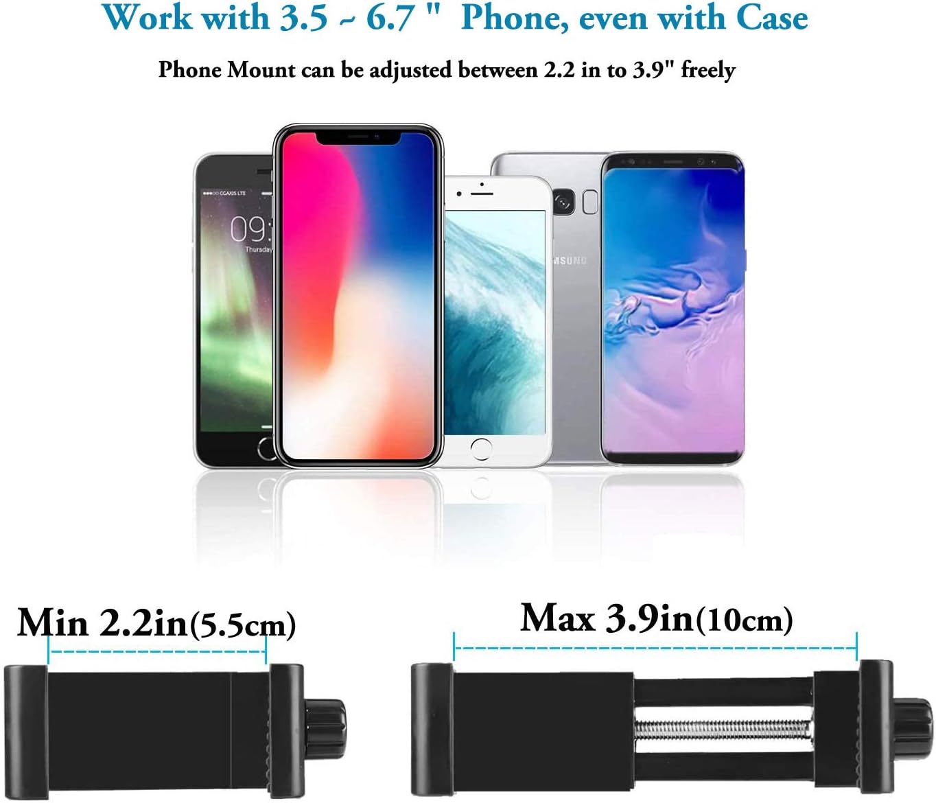 Peastrex Universal Phone Tripod Mount Adapter with Ｗireless Camera Remote, Cellphone Holder Vertical and Horizontal Tripod Mount Rotatable Bracket Clamp for iPhone, Android Cell Phone, Selfie Stick