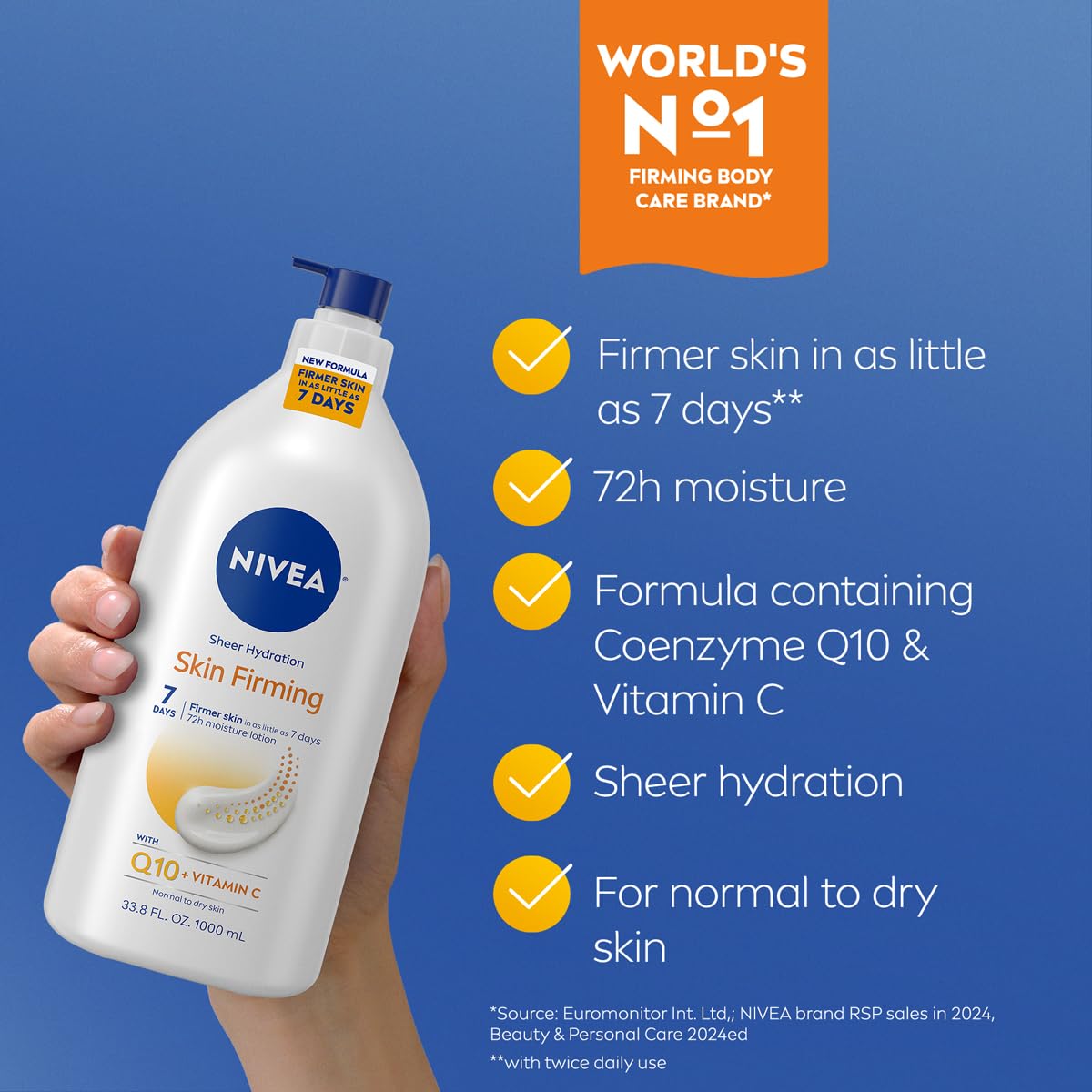 NIVEA Sheer Hydration Skin Firming Body Lotion with Q10 and Vitamin C,