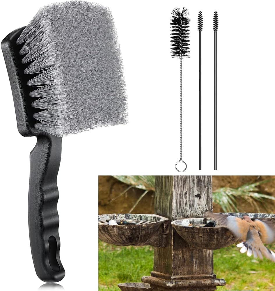 Bird Bath Cleaner Brush Set, 4 PCS Bird Bath Brush, Bird Bath Accessories for Birdbaths, Feeders & Outdoor Cleaning