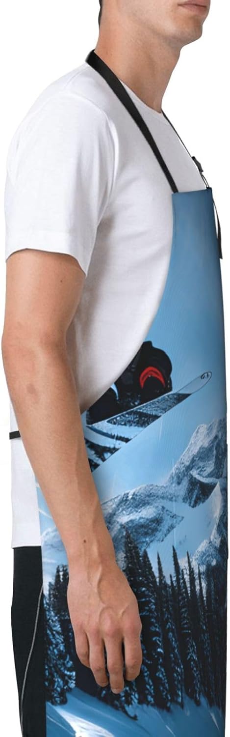 YANYU Snowboarding Print 28x33 In Kitchen Apron Stylish Chef Apron with Pockets for Cooking Baking Painting