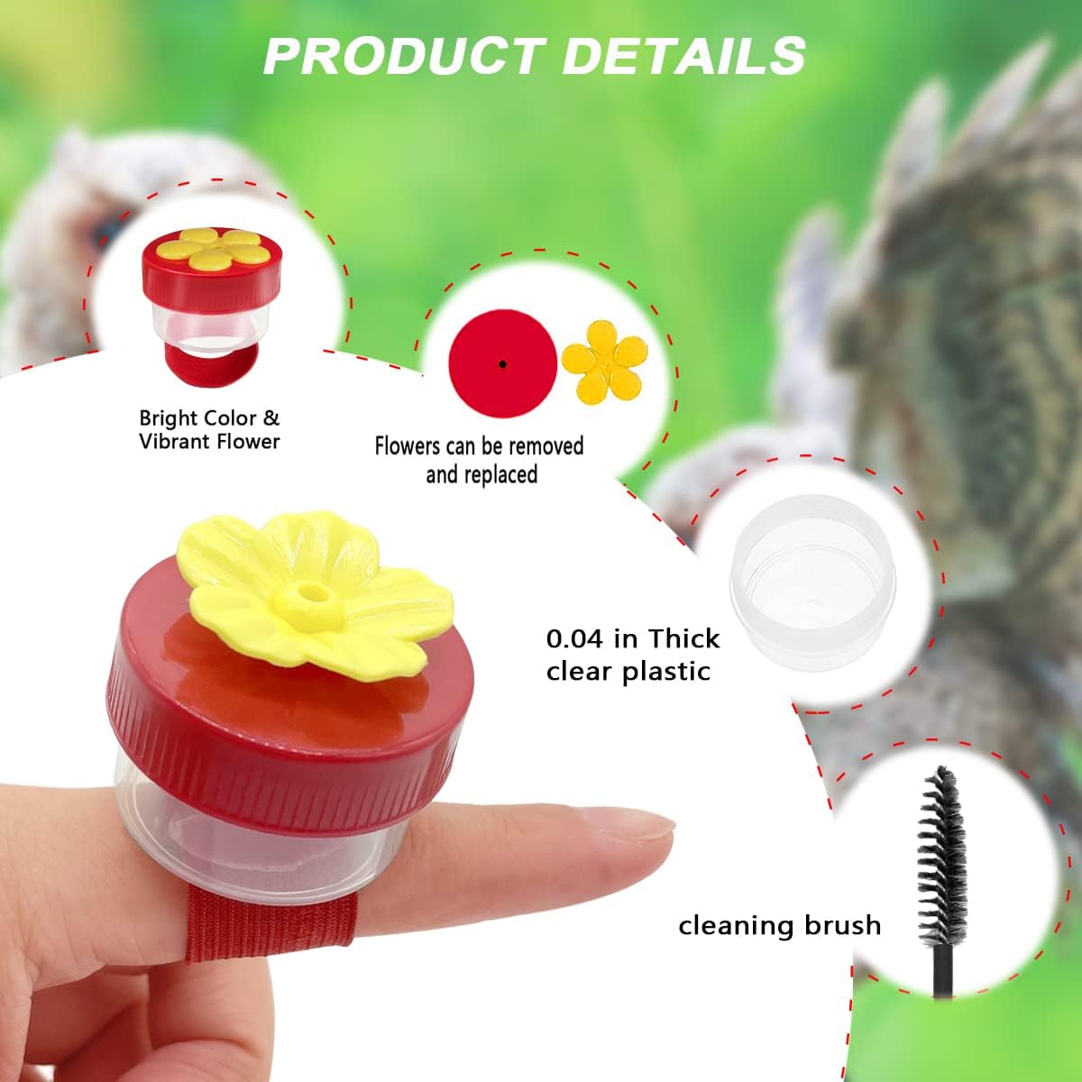Hand Held Hummingbird Ring Feeders, 3Pcs Mini Hummingbird Hand Feeder with Cleaning Brush,Window Humming Wild Bird Feeders Tools for Outdoors Supplies,2 Styles, Red and Yellow