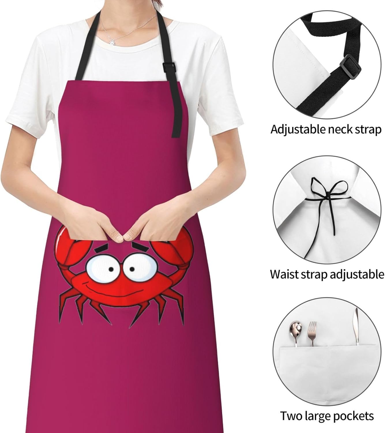 cartoon crab print Waterproof apron with pocket adjustable cooking apron for adult kitchen bibs to bake