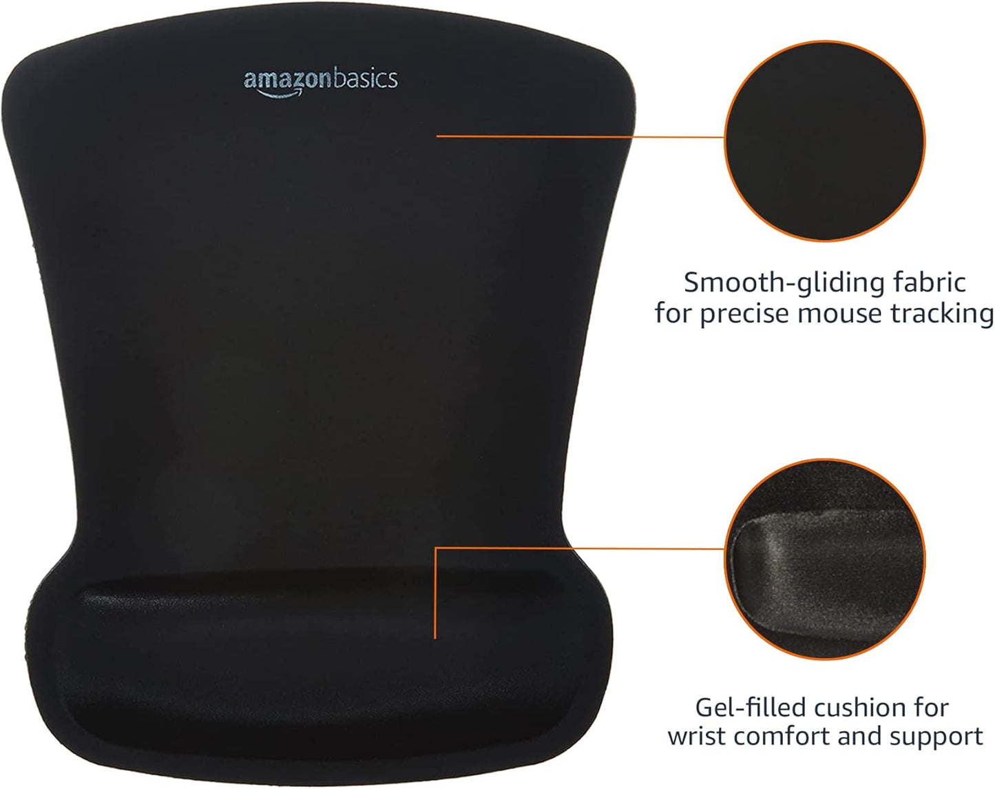 Amazon Basics Irregular Ergonomic Gel Computer Mouse Pad with Wrist Support for Pain Relief, Non-Slip, 10.1L x 8.1W inches, Black