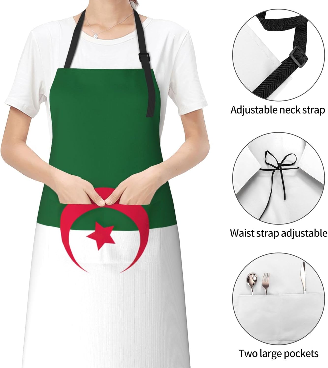 Flag of Algeria Print Laundry apron 28x33 In Waterproof Kitchen Apron with Pockets for Cooking Baking