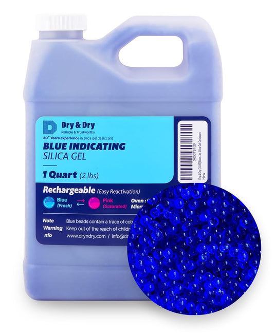 Dry & Dry [2 LBS] Blue Indicating Silica Gel Beads Desiccants (Industry Standard 3-5 mm) - Reusable Desiccant Beads Silica Beads(Blue to Pink)