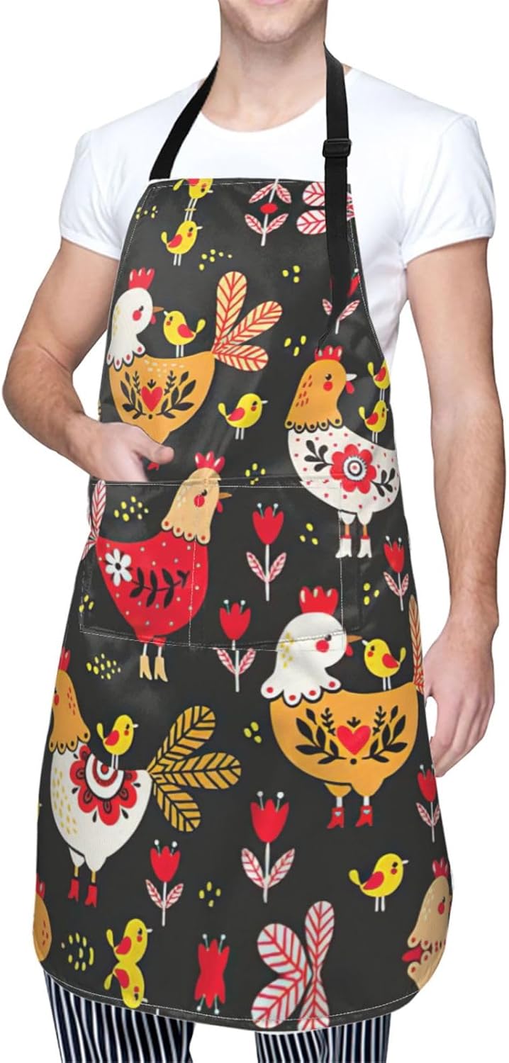 Cute Rooster Chickens Print Laundry apron 28x33 In Waterproof Kitchen 